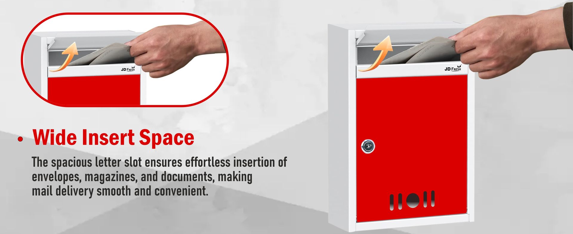 JD FRESH Wall Mount A4 Size Letter Box/Mail Box/Suggestion Box/Complaint Box for Office/Post Box for Home gate with Clear Window View & Secure Key Lock - (Red & Ivory)