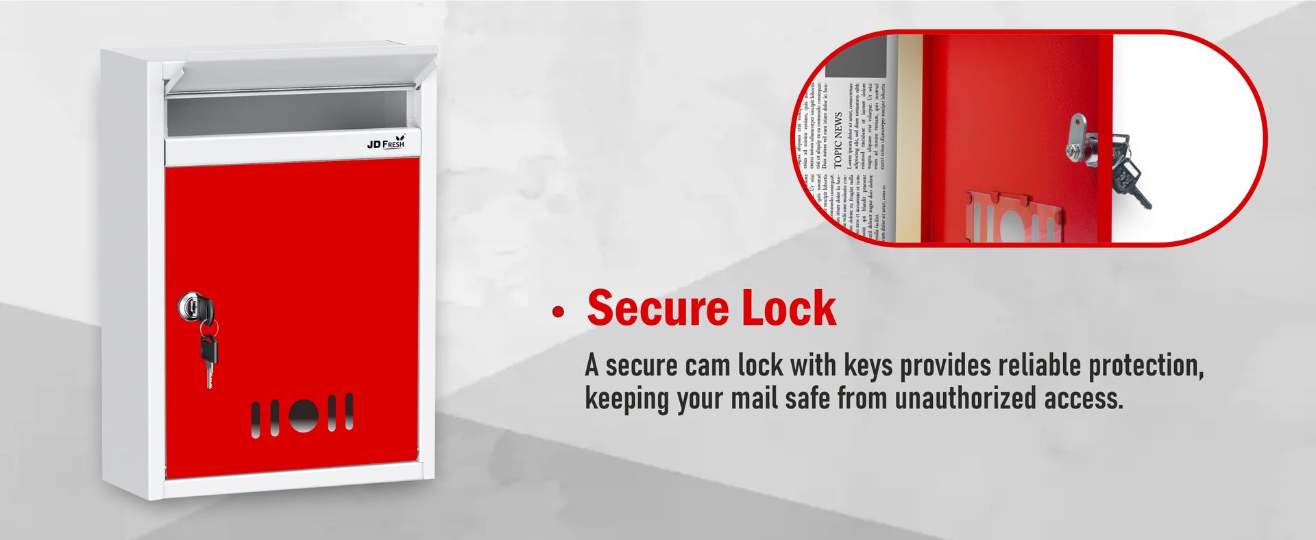 JD FRESH Wall Mount A4 Size Letter Box/Mail Box/Suggestion Box/Complaint Box for Office/Post Box for Home gate with Clear Window View & Secure Key Lock - (Red & Ivory)