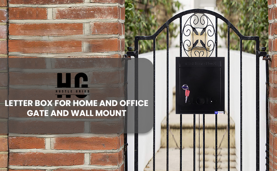 Hustle Grind Mail Box/Letter Box for Home and Office | Gate and Wall Mount with Key Lock Big Size (Black)