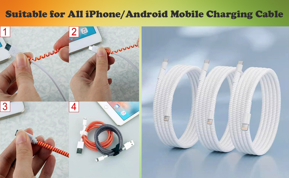 Ultimate Spiral Chargers Cable Protector Protective Sleeve Cover, Headphone Saver for Mobile Phone, iPhone and Android Charging Cables (Shine 1 PEC)