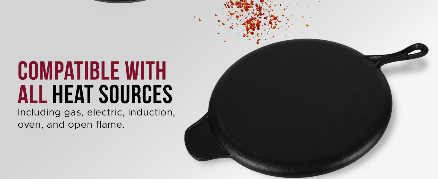 SOLARA Crownstone Cast Iron Dosa Tawa 12 Inch with Handle