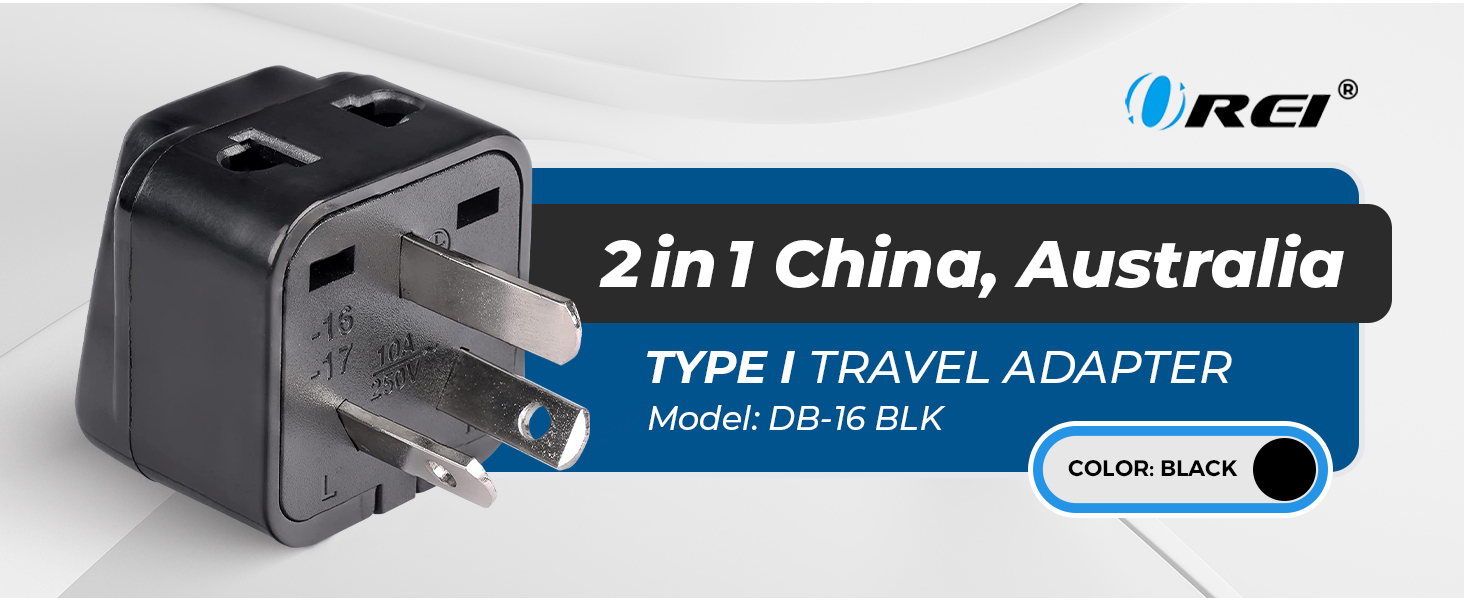 Orei India to Australia Plug, New Zealand & China & More - Type I - 2 in 1 - Perfect for Laptop, Camera USB Charger and More - Ce Certified - Rohs Compliant - Black - 5 Years Warranty