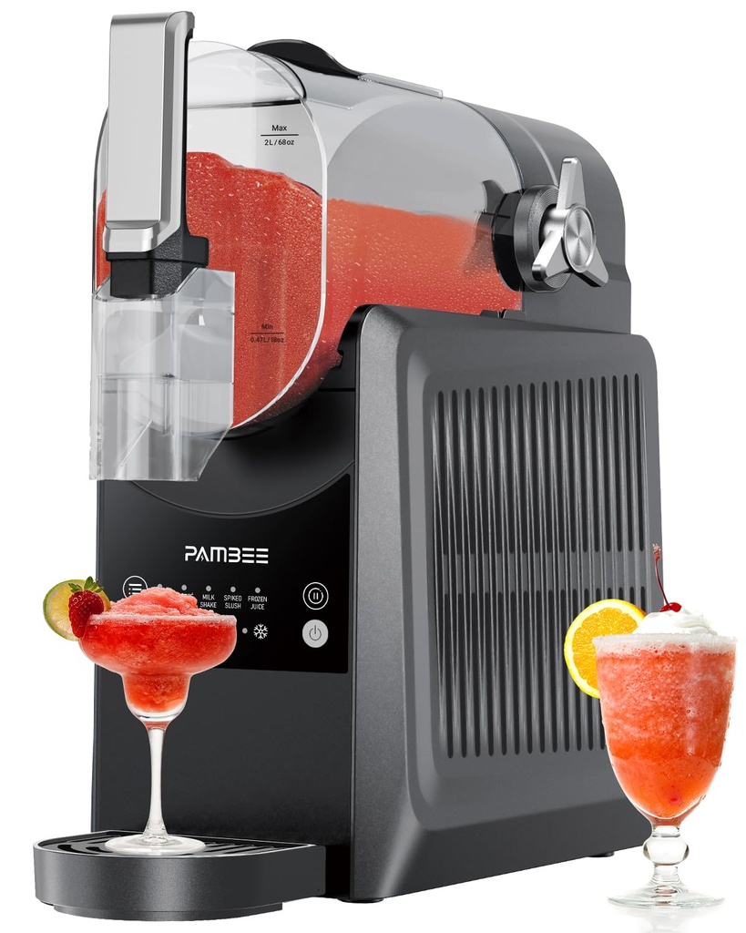 PAMBEE 88oz Slushie Machine, No Ice Needed Frozen Drink Maker for Home, Self-Cleaning, 5 Preset Menus & 5 Temp Settings Slushy Machine for Margarita, Frappés, Milkshakes and More