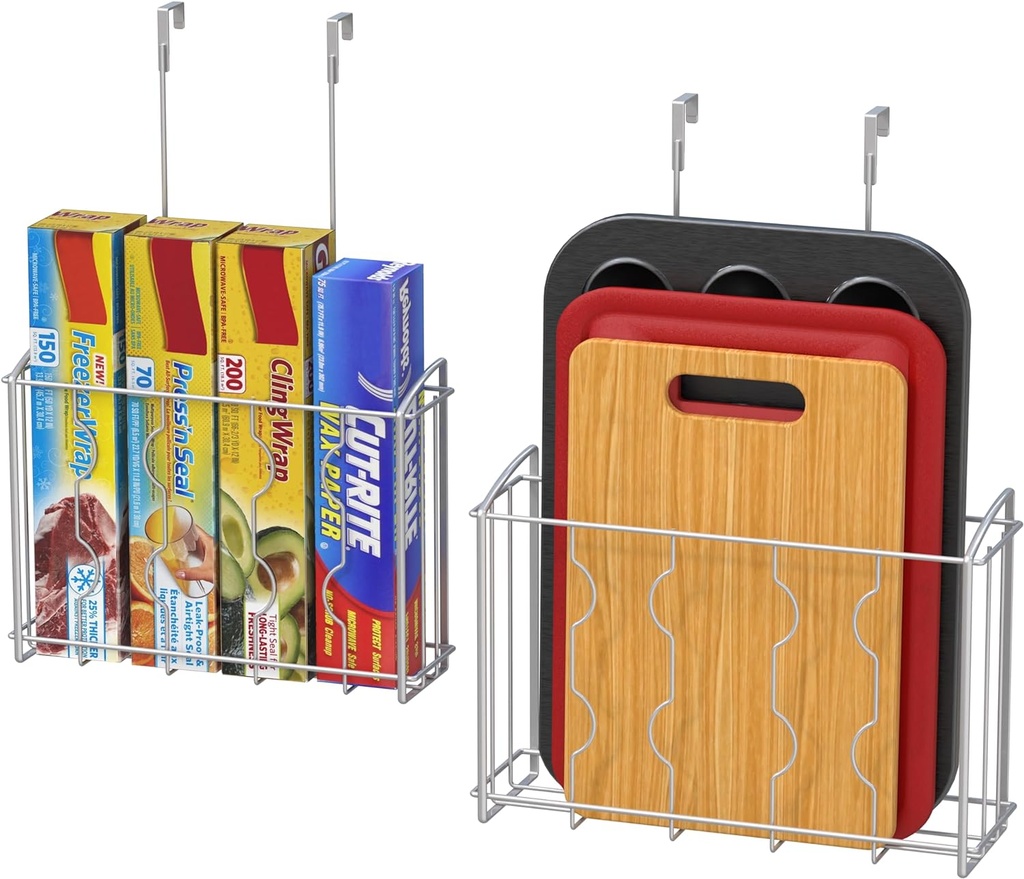 SIMPLE HOUSEWARE Over the Cabinet Door Organizer Holder 2 Pack 13.5" Wx4.25 Dx18.5 H and 12.5" Wx3.6 Dx18.5 H Silver