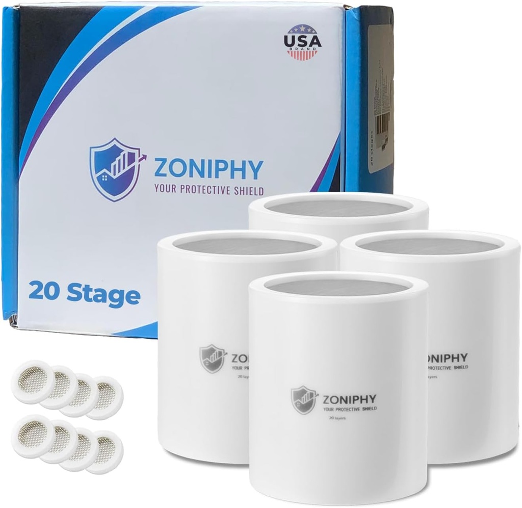 20-Stage Shower Head Filter Replacement Cartridge (No Housing) – Universal Shower Water Filter for Hard Water, Reduces Chlorine & Impurities for Softer Skin & Healthier Hair (Four Pack)