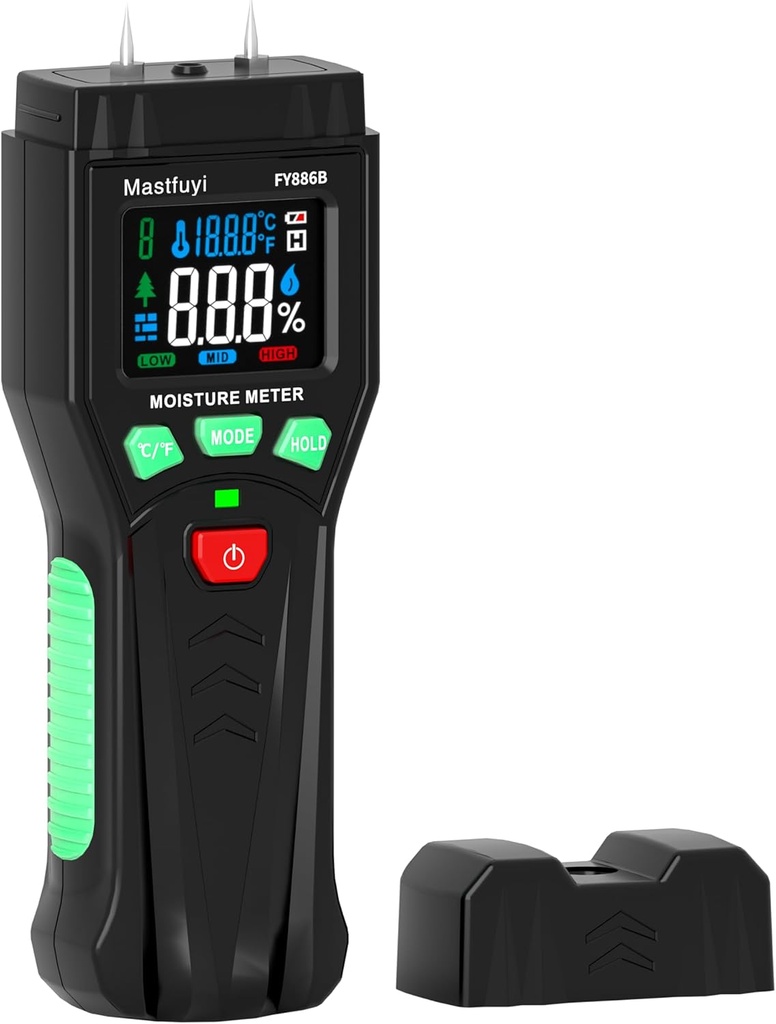 Wood Moisture Meter, Firewood Moisture Tester, Drywall Moisture Detector, Pin Type Water Leak Detector with Visual Alerts for Lumber Logs Concrete Floors Ceiling Building Material Hardwood