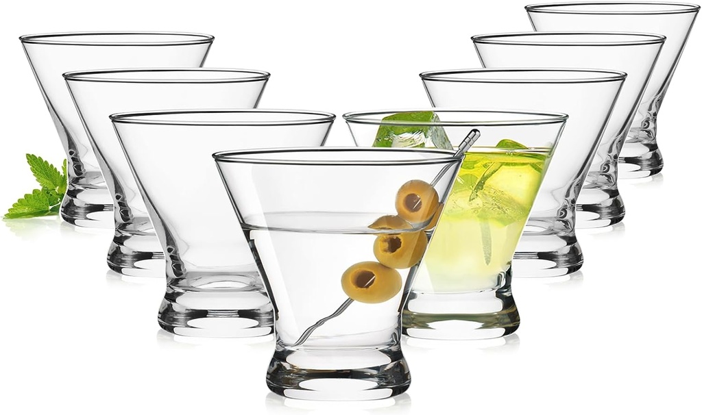 Martini Glasses Set of 8, 8oz Stemless Martini Cocktail Glasses for Margarita, Cosmopolitan, Manhattan, Home Bar, Gimlet, Pisco Sour, Brandy, Crystal Clear