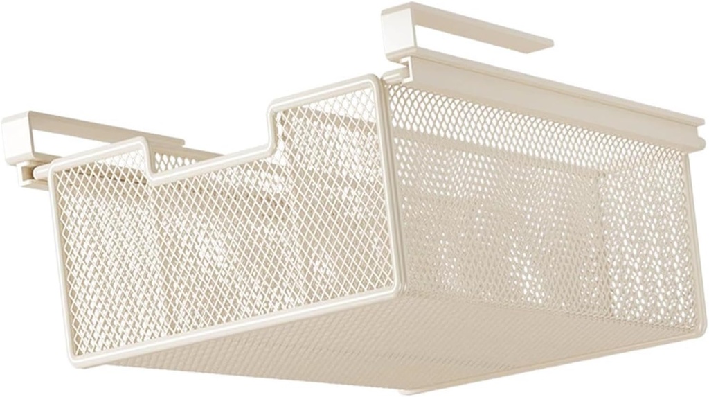 Under Shelf Basket Drawer Pull Out Sliding Underwear Organizer, Attaches to Shelf Easy Install for Pantry Kitchen, White