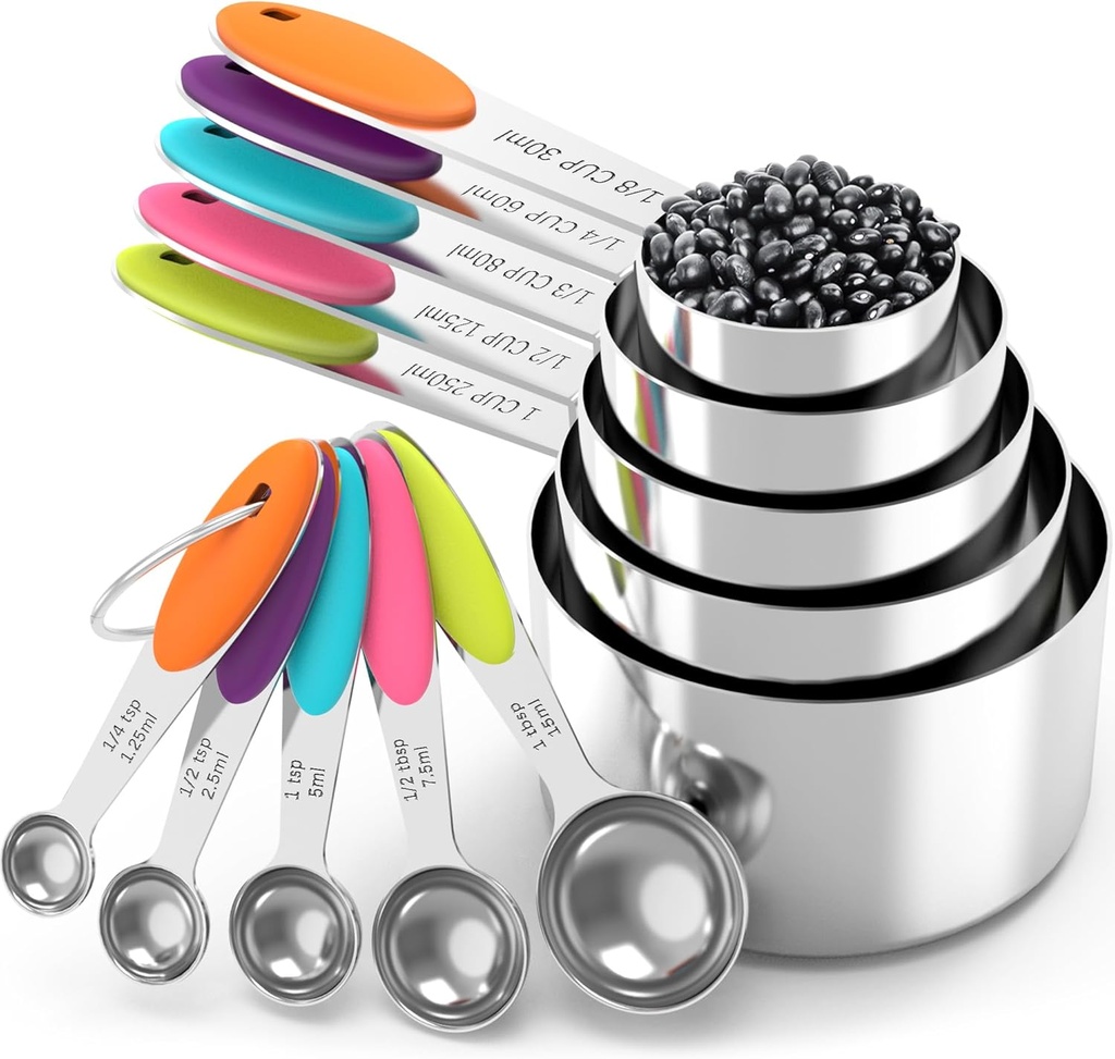 TILUCK Measuring Cups and Spoons Set, Stainless Steel, Kitchen Utensils for Cooking and Baking (10)