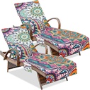 Lounge Chair Covers 2 Pcs, Bohemia Beach Chair Cover with Pockets, Courtyard Cover, Sun Lounger Covers for Outdoor Sunbathing Trips, 85 X30 In