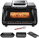 OMTech Electric Indoor Grill, 7-in-1 Air Fryer Combo, Non-Stick Removable Plates, 4Qt, 450F Max Temp, 1750W, Black, Modern Style, PFOA & PFAS Free