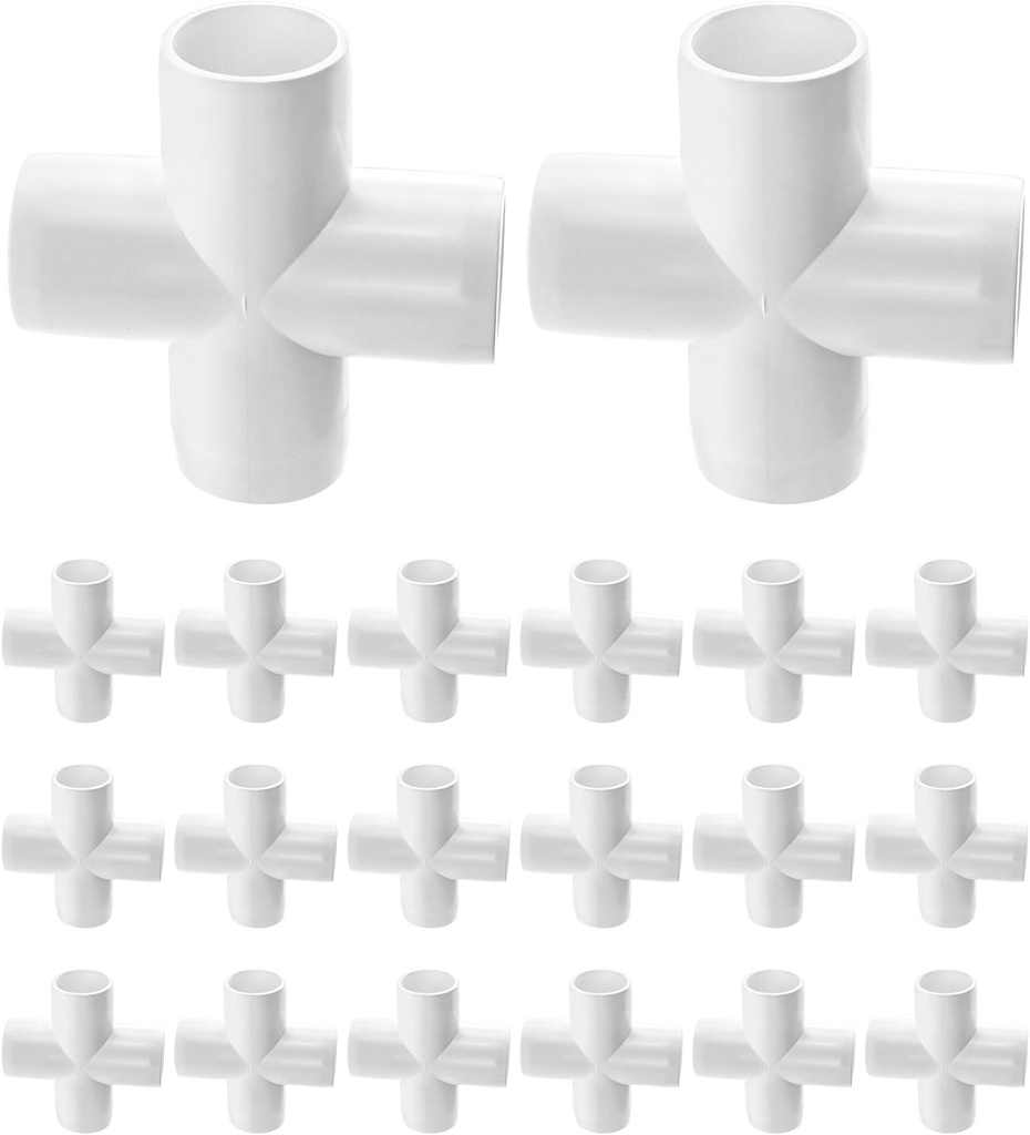 QWORK 4 Way 1" Cross PVC Fitting, 20 Pack PVC Fitting Connector, Furniture Grade, for Building Furniture and PVC Structures, White