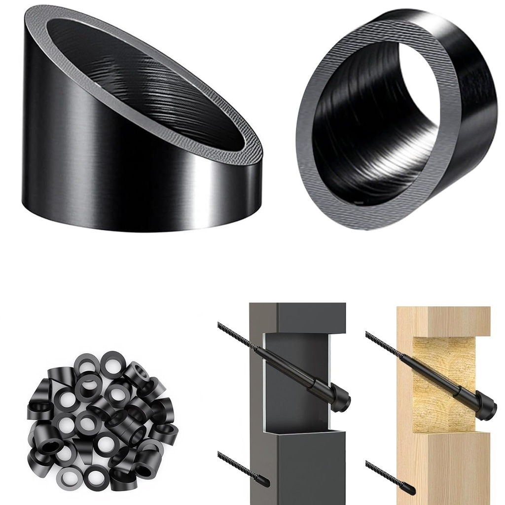 30 Pack 3/8" ID Black Angle Washers for Cable Railing Stair, 316L Stainless Steel 30 Degree Angle Beveled Washer for 1/8", 3/16" Invisible Cable Railing Kits, Angled Stair for Wood/Metal Posts, AW10