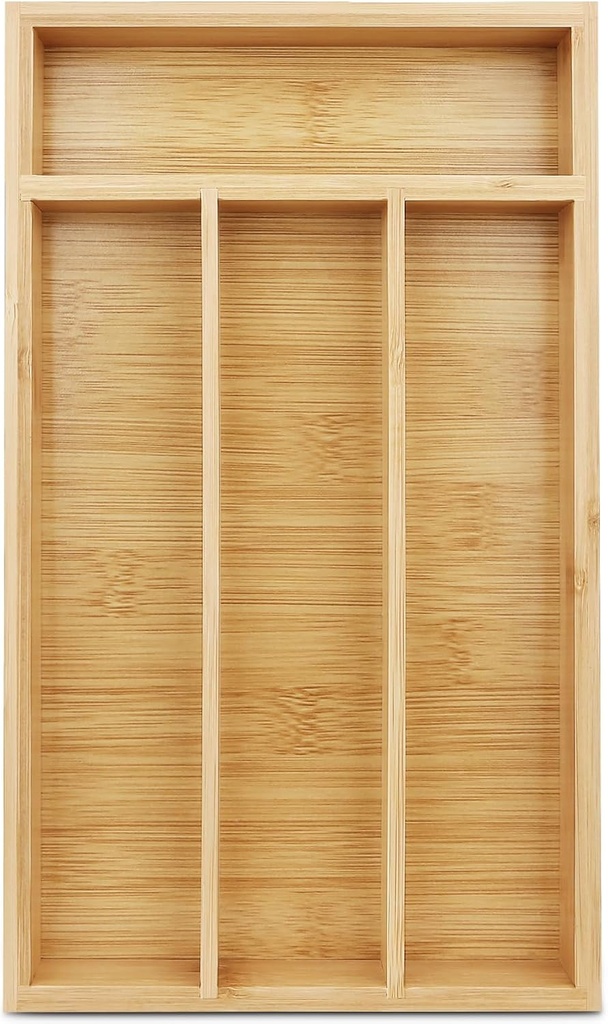 Small Silverware Organizer, Bamboo Drawer Organize, Bamboo Silverware Drawer Organizer, Spoon Flatware Storage with Grooved Drawer Dividers
