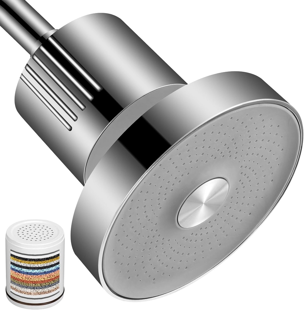 Filtered Shower Head with 17-Stage Replaceable Filter, High Pressure Shower Filter Head for Hard Water, Showerhead Filter to Remove Chlorine & Heavy Metals for Hair & Skin Care (Chrome, Silver)