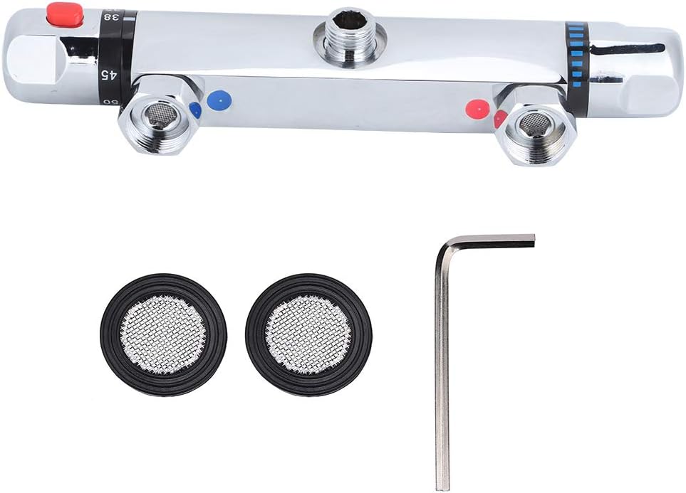 Thermostatic Mixing Valve Wall Mount, Modern Chrome Thermostatic Shower Mixer Bar Replacement Valve Outlet Bathroom Accessory for Home Hotel