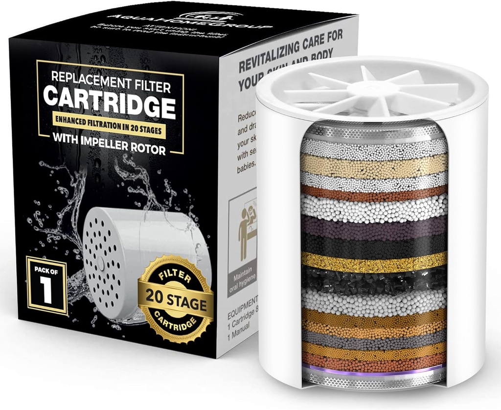 AquaHomeGroup 20-Stage Premium Shower Filter Replacement Cartridge with Spin Propeller (No Housing) - Water Filter Refill Compatible with Any Shower Filter of Similar Design 15 and 20 Stages