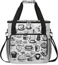 Coffee Print Coffee Maker Carrying Bag Compatible with K-Mini or K-Mini Plus Portable Single Cup Coffee Maker Case with Pockets for K Cup Pods