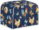 doginthehole 4 Slice Slot Toaster Cover Roosters Pattern Bread Toaster Oven Cloth Cover Four Slice Toaster Cover Bakeware Protector, Chickens Print