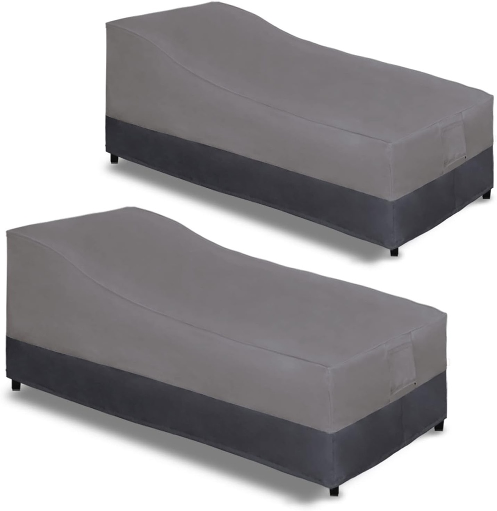 Easy-Going Waterproof Outdoor Chaise Lounge Cover, Heavy Duty Patio Lounge Chair Cover, Windproof Outdoor Furniture Cover with Air Vent 2 Pack-78Wx35.5Dx33H inch, Gray/Dark Gray