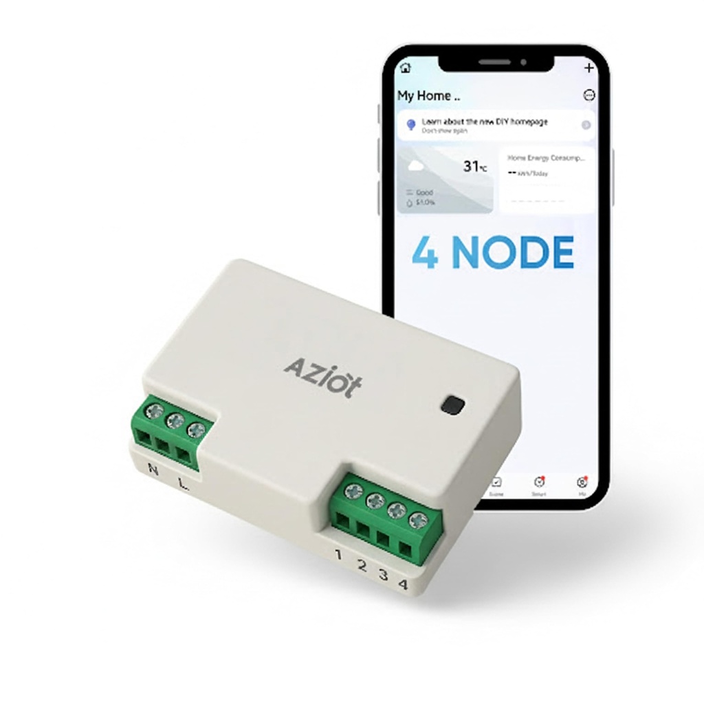 AZIOT 4 Node Smart Switch - Wifi/Bluetooth Communication - Made in India - Timer Function - Voice command (4 Node)