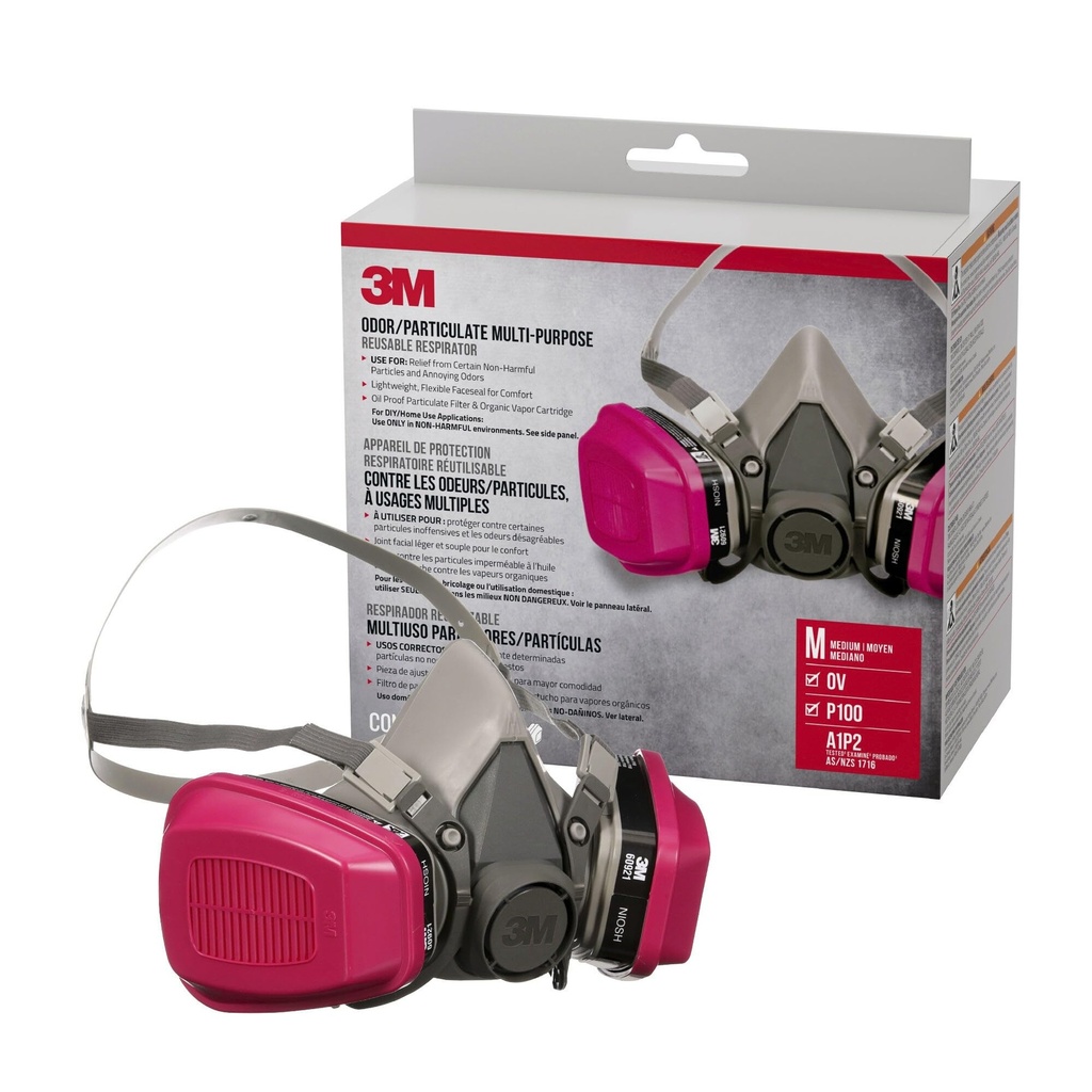 3M P100 / OV Odor / Particulate Multi- purpose Genanvendelig respirator 65021, NIOSH-GODKENDT Organic Vapor Cylinderampul, Medium