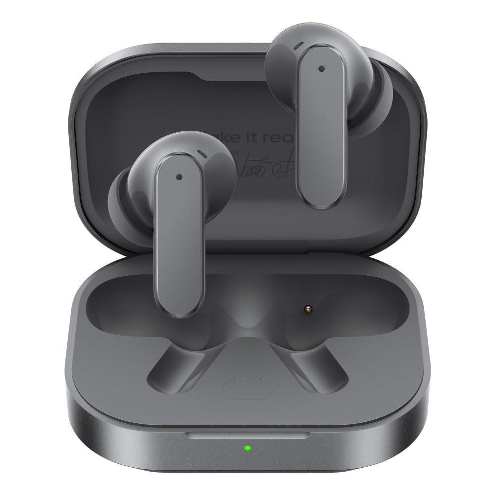 realme Bud Air 8,11mm + 6mm Dual Dynamic Bass Drivers, 58Hrs Playtime, 55dB ANC, 6 Mic ENC, 45ms Low Latency, 360 ° Spatial Audio, Hi-Res LHDC, IP55 Støv og vand resistent, BT V5.4 (Master Grey)