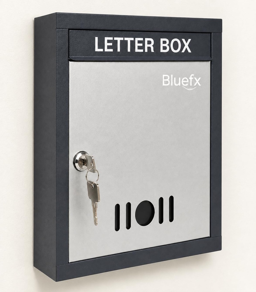 Multipurpose Metal Letter Box med Lock l Mail Box l Table Top l Wall Mount (Grå & Hvid)