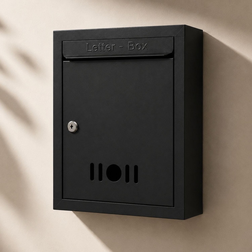 JIALTO Letter Box for Home Gate, Wall Mounted Metal Mail Box with Lock & Key, Waterproof Post Box for Outdoor Use, Suggestion & Complaint Box for Office, School and Societ(Black)