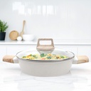 SOLARA Belmont Ceramic Non Stick Kadai med låg til madlavning, 2.2 Litre / 24Cm Non Stick Kadhai, støbt aluminium Body gryderet, Stew Pot, Biriyani Bowl, Gas & Induction Kompatibel, Elfenben