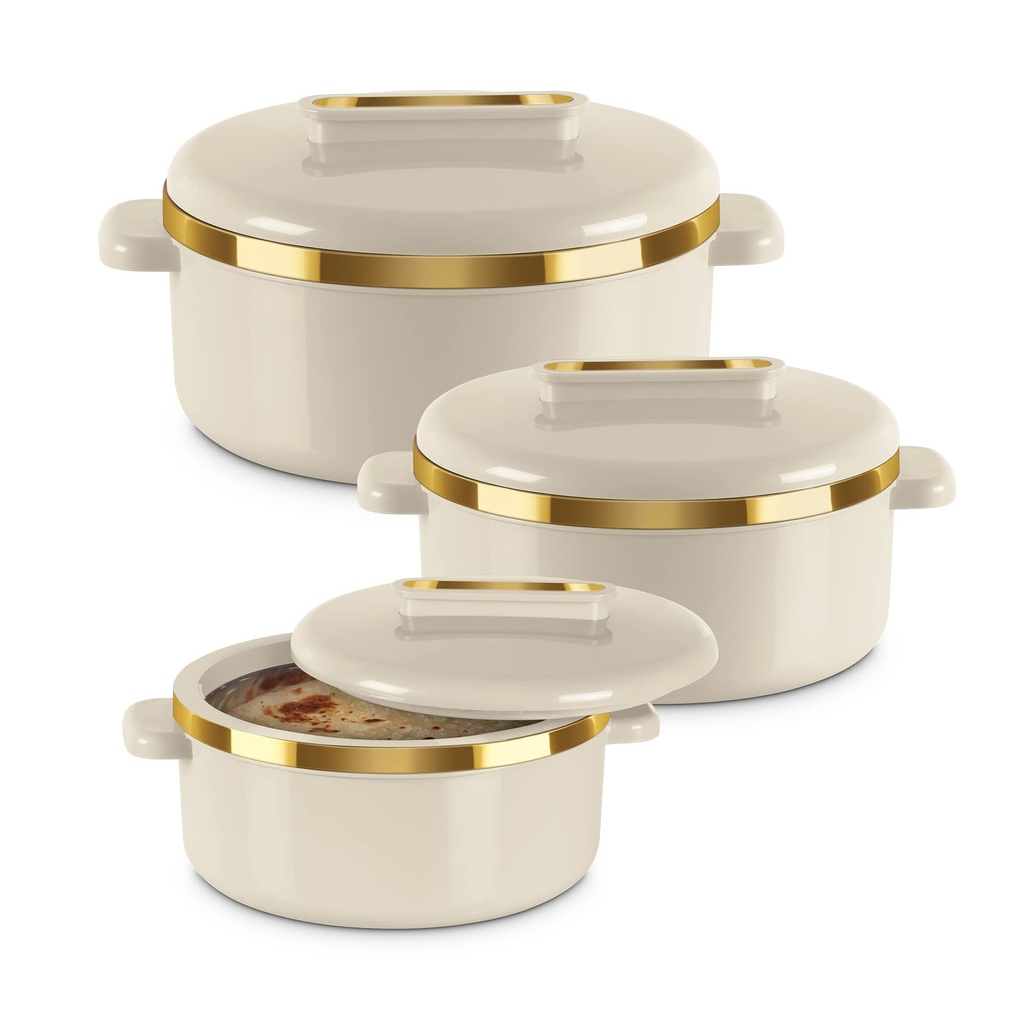MILTON Curve Indre rustfrit stål gryderet sæt af 3 (450 ml, 840 ml, 1300 ml), Ivory Buddy 124; BPA Gratis 124; Food Grade Buddy 124; Let at bære 124; Let at gemme Buddy 124; Chapati Buddy 124; Roti Buddy 124; Curd Maker