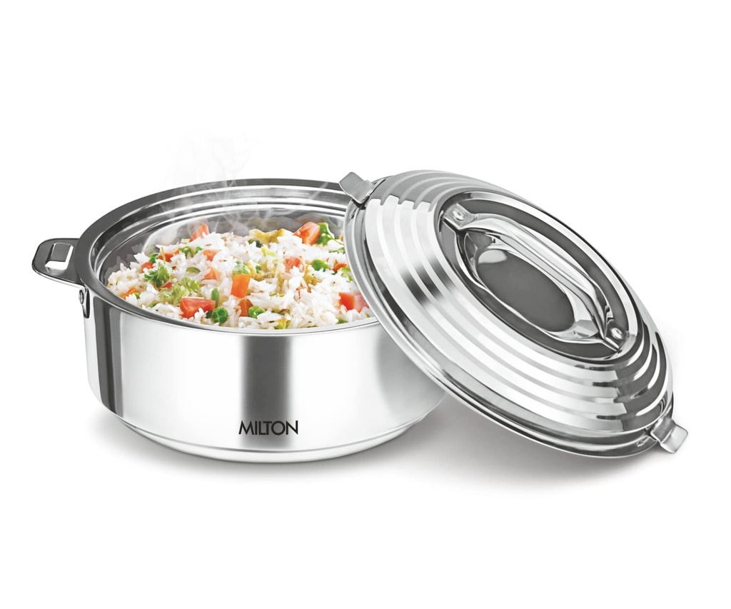 MILTON Galaxia 3500 Isoleret rustfrit stål gryderet, 3.3 L, Isoleret termisk serveringsskål, Holder mad varm & kold for lange timer, Food Grade, Elegant Hot Pot Food Varmer / Cooler, Sølv