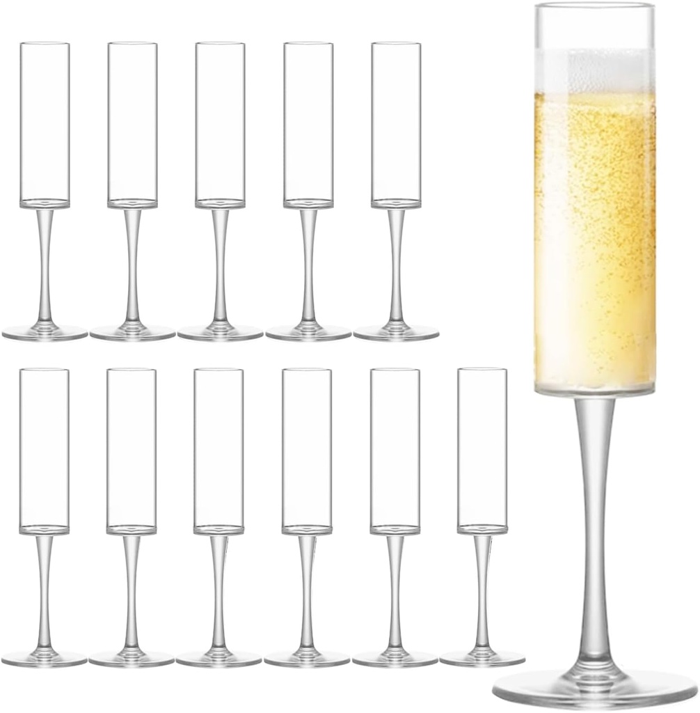 12 Pack Plastic Champagne Flutes, 6 Oz Clear Disposable Champagne Glasses Shatterproof Stemmed Wine Toasting Glasses Reusable Goblets Cocktail Cups for Wedding, Birthday, Anniversary New Year Party