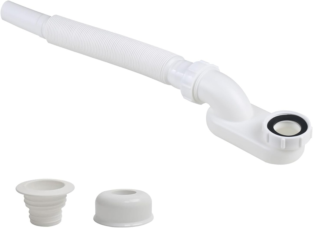 Flexible Bathtub Drain Pipe, Upgraded No-leak Low Profile 1 1/2 P Flat Drainage Pipe Kit, Flat P Trap Freestanding Tub Drain Flex-Drain for Bath