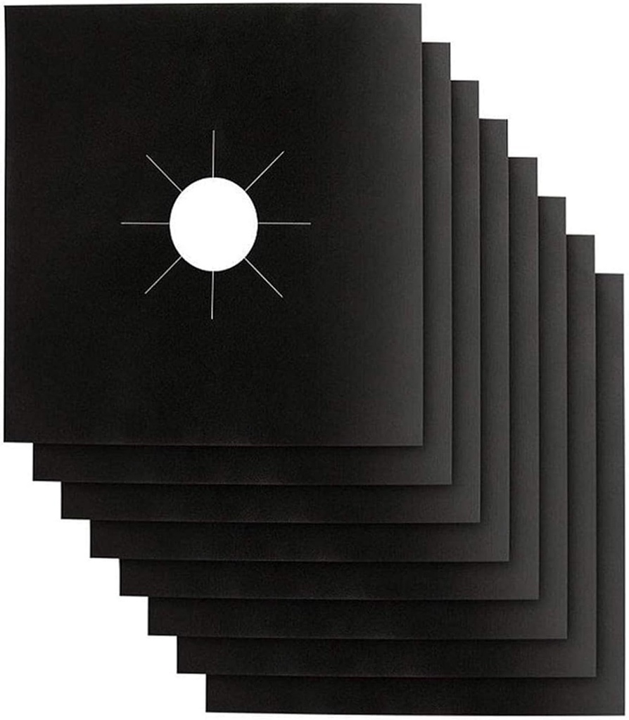 Stove Burner Covers - Gas Stove Protectors Black 0.2mm Double Thickness, Reusable, Non-Stick, Fast Clean Liners for Kitchen/Cooking. Stove top Covers Gas Burners Size 10.6" x 10.6" BPA Free(8 Packs)