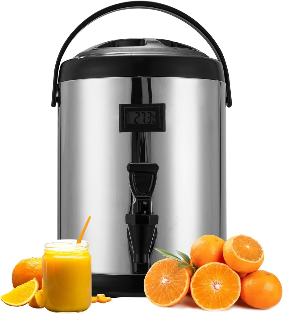 Insulated Beverage Dispenser - Thermal 10L/2.7Gal Stainless Steel Hot & Cold Drink Dispenser, with Thermometer-Spigot Large Capacity Portable Liquid Dispenser for Hot Tea&Coffee,Cold Milk,Water,Juice