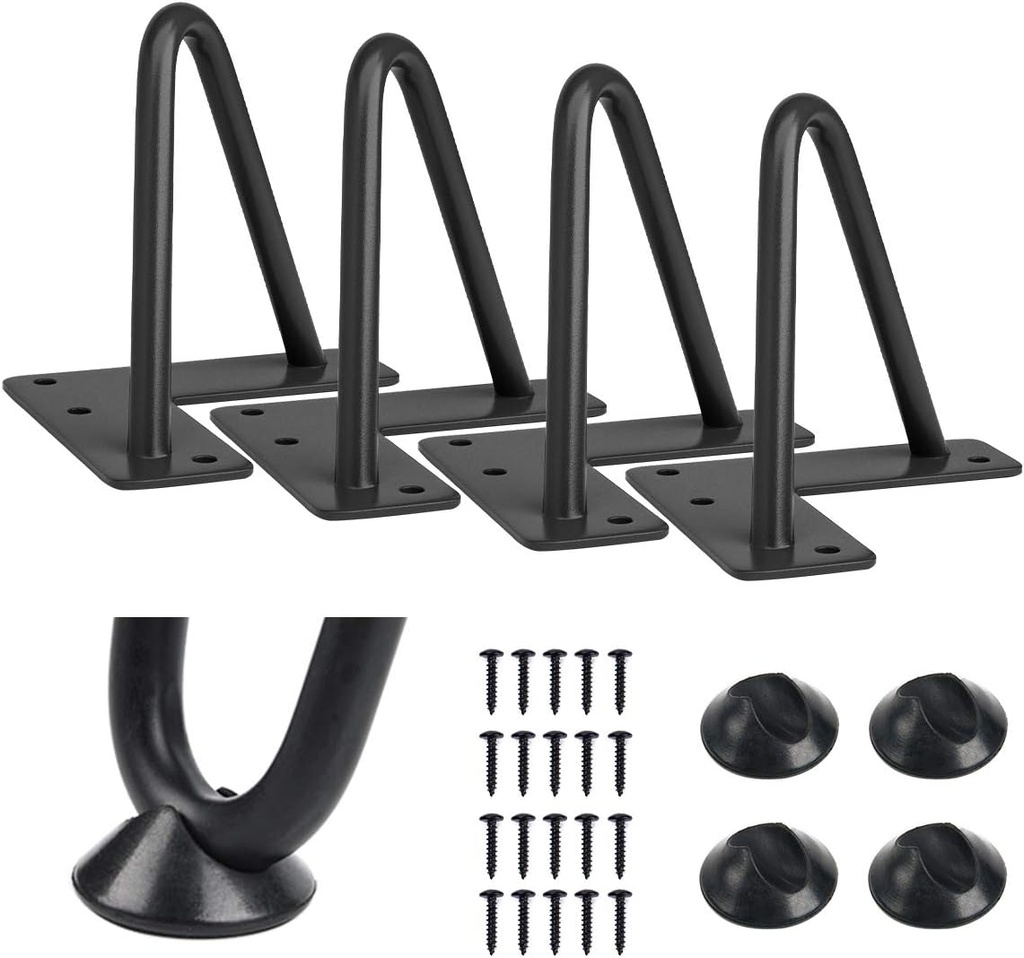 SMARTSTANDARD 4 Inch Heavy Duty Hairpin Furniture Legs, Metal Home DIY Projects for TV Stand, Sofa, Cabinet, etc with Rubber Floor Protectors Black 4PCS