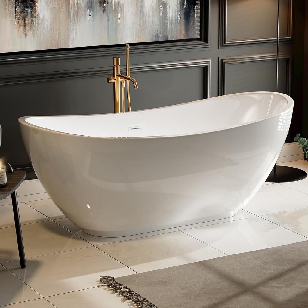 Empava 69" Freestanding Bathtub, Luxury Acrylic Soaking Tub, Modern Stand-Alone Design, Glossy White , cUPC Certified