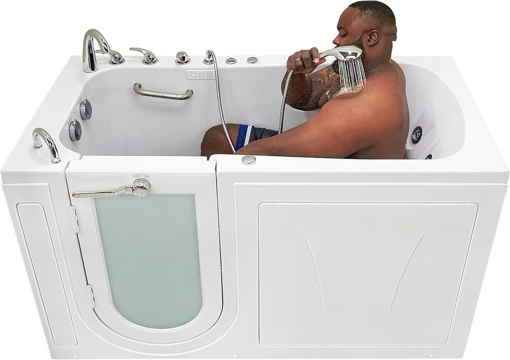 Ella Big4One 33"x66" Walk in Bathtub, Air + Hydro + Independent Foot Massage, 5 Piece Fast Fill Faucet, Dual 2" Drains (Left + Heated Seat)