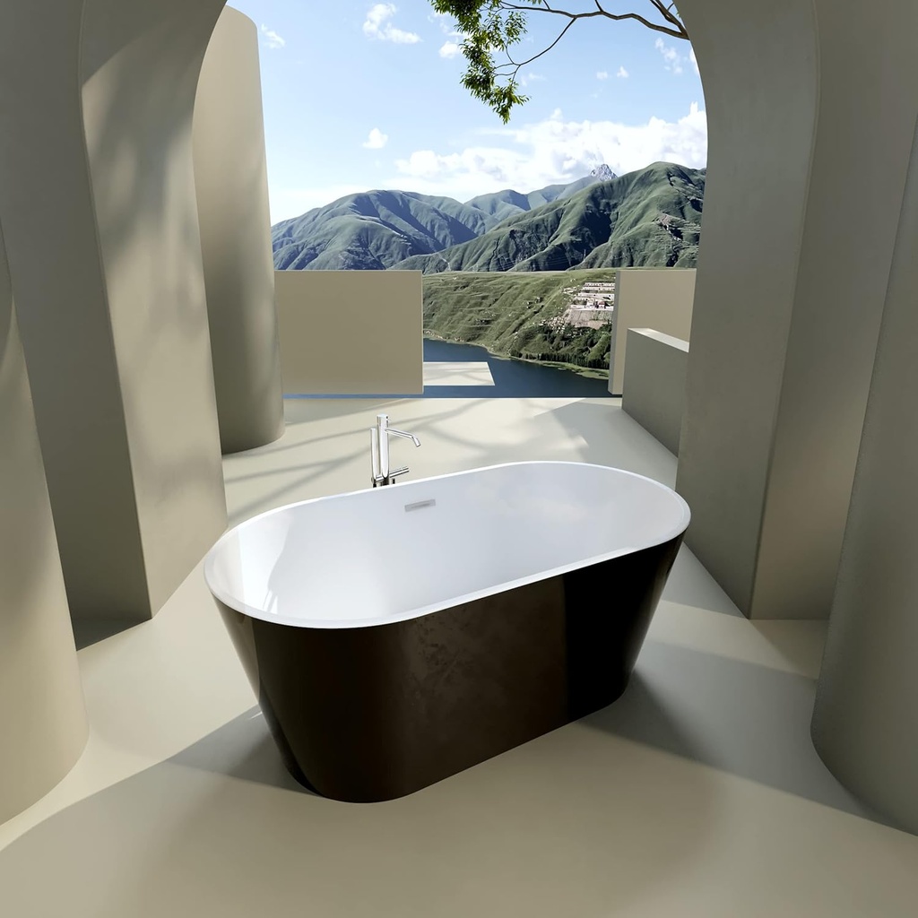 Acrylic Freestanding Soaking Bathtub with Chrome Overflow and Drain in Black, cUPC Certified - 59 * 31.1 22A02-60B