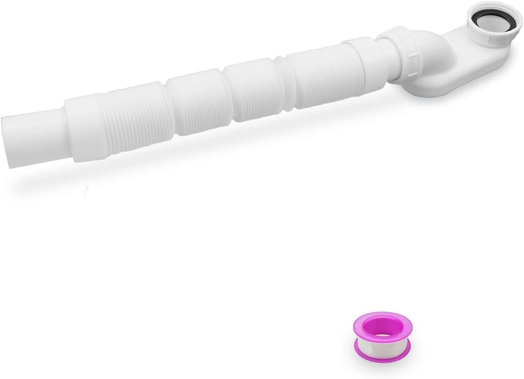 Bathtub Shower Drain Pipe, Low Profile Flat 1 1/2 P Trap Kit, Flexible Freestanding Tub Drain for Bath White