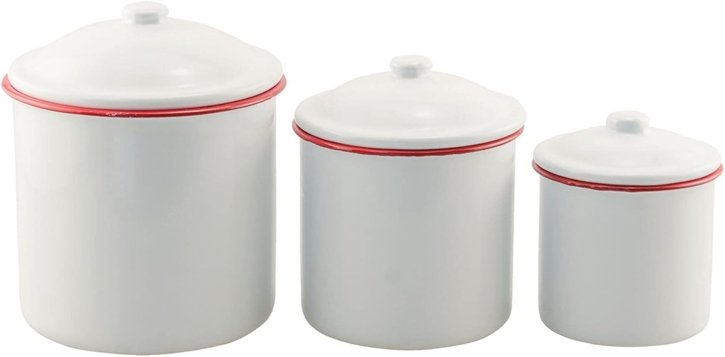 3/Set Red Rim Enamel Canisters