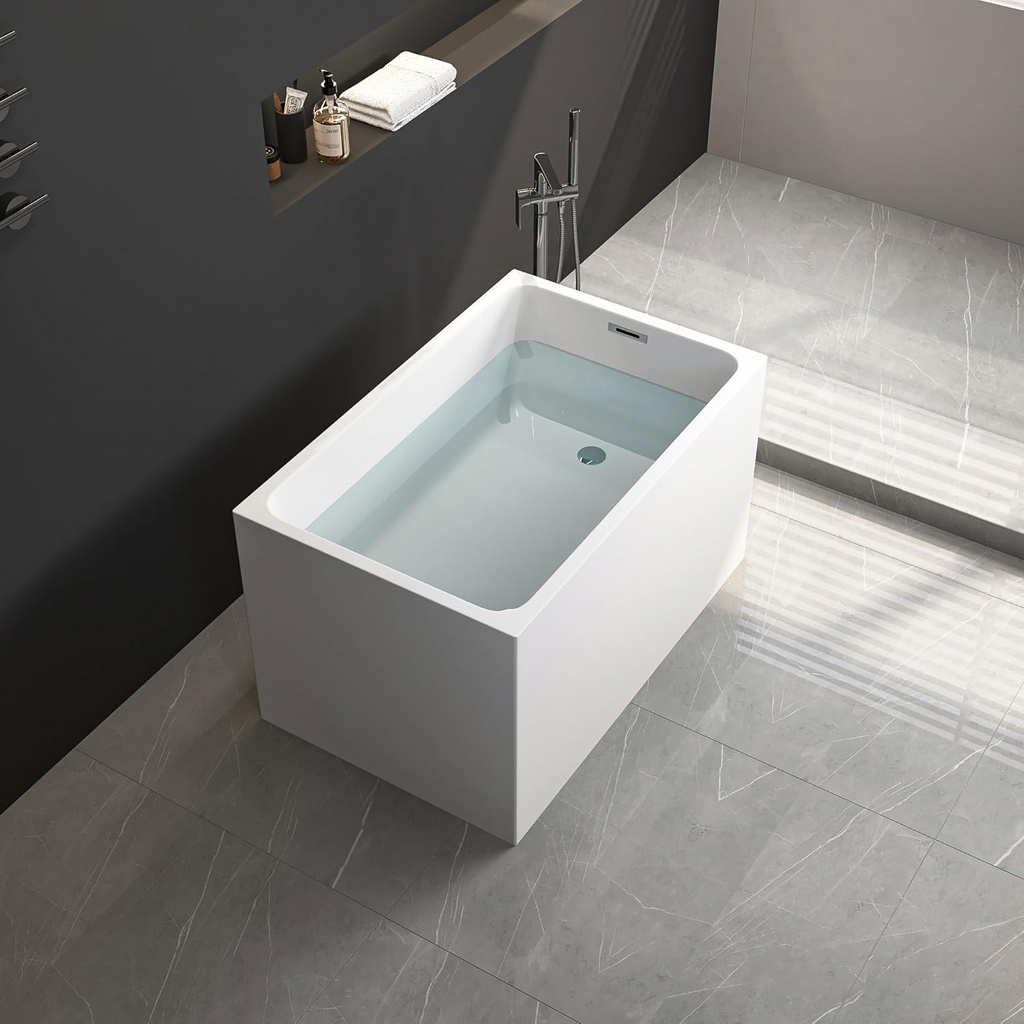 43" Acrylic Free Standing Tub，Square Shape Japanese Soaking Tub,UPC Certified, Chrome Drain & Overflow,Gloss White Finish (White, 43 NO seat)