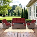 Belord 7 Piece Patio Furniture Set - High Back Swivel Rocker Glider Outdoor Chairs with 3-Seat Sofa and Ottoman, All-Weather Removable 6" Red Cushion for Patio Conversation and Family Reunion
