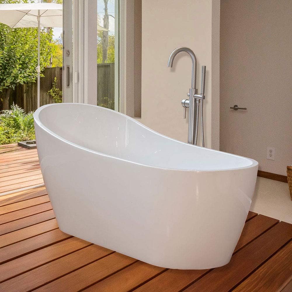 Woodbridge 67" Acrylic Freestanding Bathtub Contemporary Soaking Tub with Brushed Nickel Overflow and Drain BTA1508-B,White