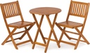 Mederlo 3-Piece Acacia Wood Bistro Set, Wooden Folding Patio Furniture for Garden Backyard Balcony Porch w/ 1 Coffee Table and 2 Foldable Chairs