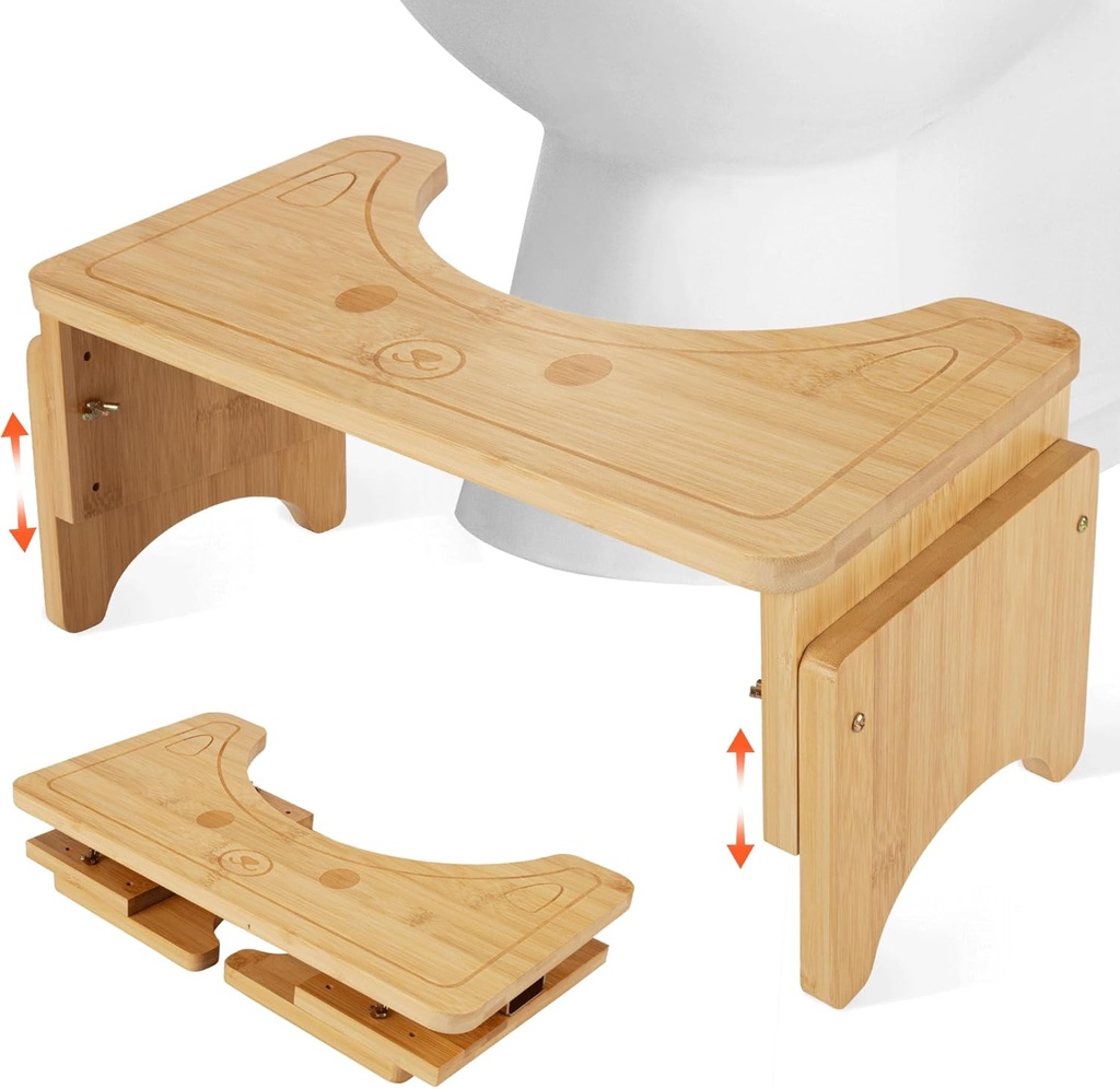 FEXIA Toilet Stool Foldable Adjustable Height (6.6 or 7.6 or 9.2Inches) Space-Saving Design, Foldable Potty Stool for Adults with Non-Slip Layer to Improve Bathroom Posture and Comfort
