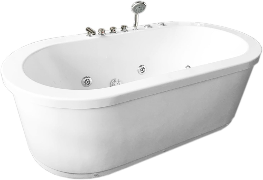 Whirlpool Freestanding Modern White Bathtub Double Pump 16 Nozzles Hot Tub Hydrotherapy RIO