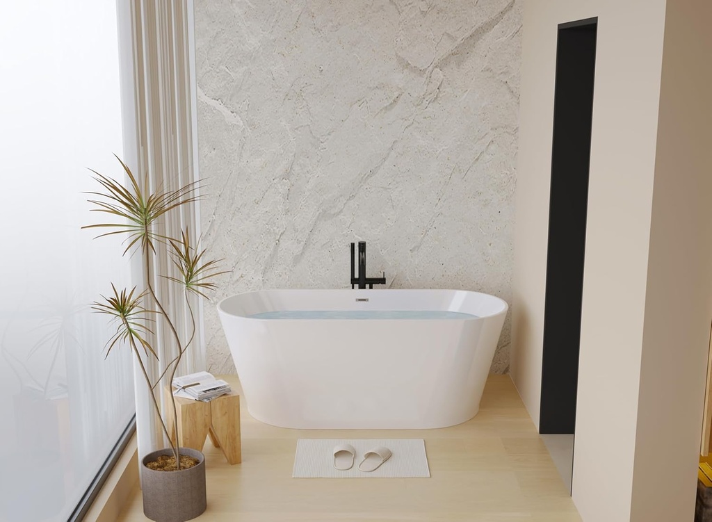 67 Inch Large Acrylic Freestanding Bathtub, Extra Deep Soaking Tub with Stainless Steel Bracket Double Wall Insulation, Heat Retention Ergonomic Design for Master Bathroom Luxury Use
