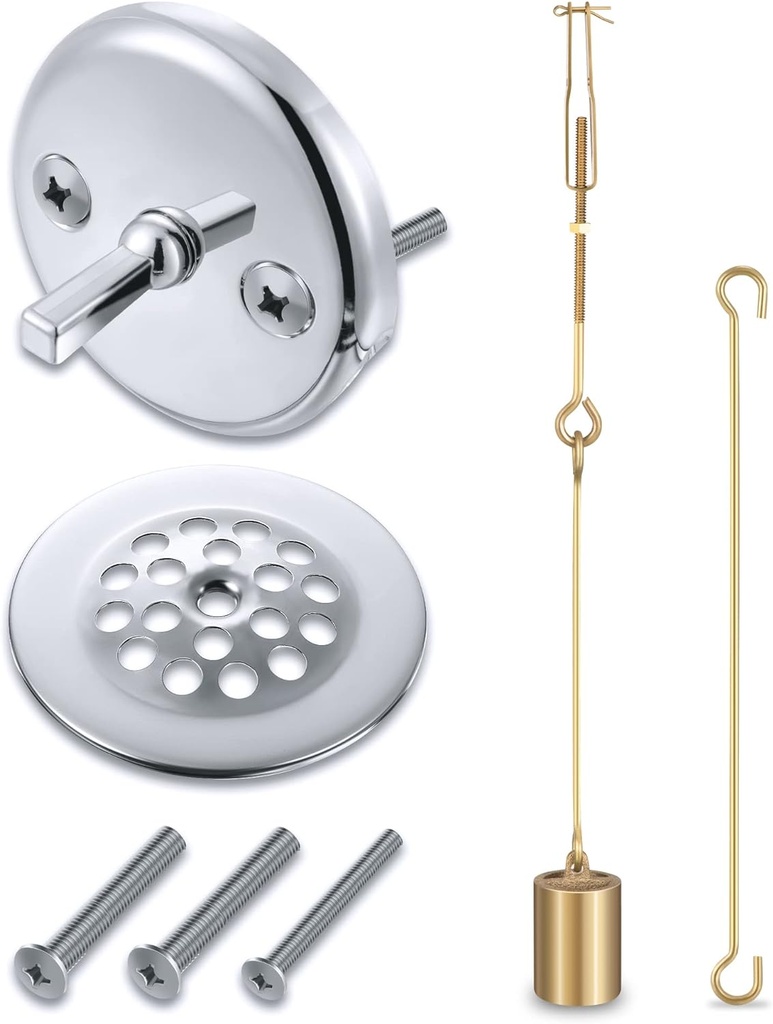 Enhon Universal Bath Tub Drain Linkage Assembly with Trip Lever and Strainer Done Cove, Bathtub Drain Kit, Fit for Trip Lever Bath Tub Waste and Overflow Drain, Chrome